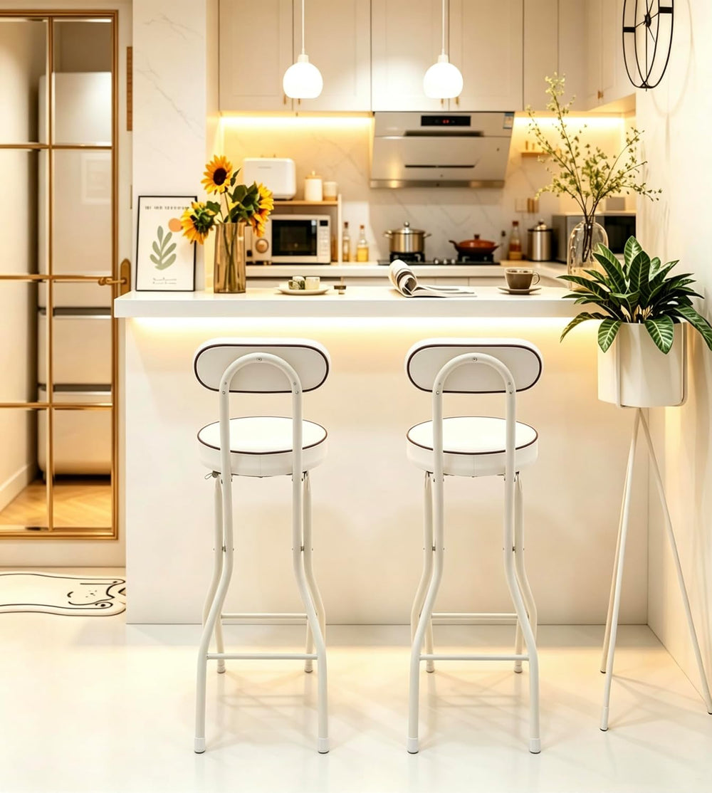 Set of 2-Folding Bar Stool Chair W/Back,Tall Foldable Chair Leather Padded | ...