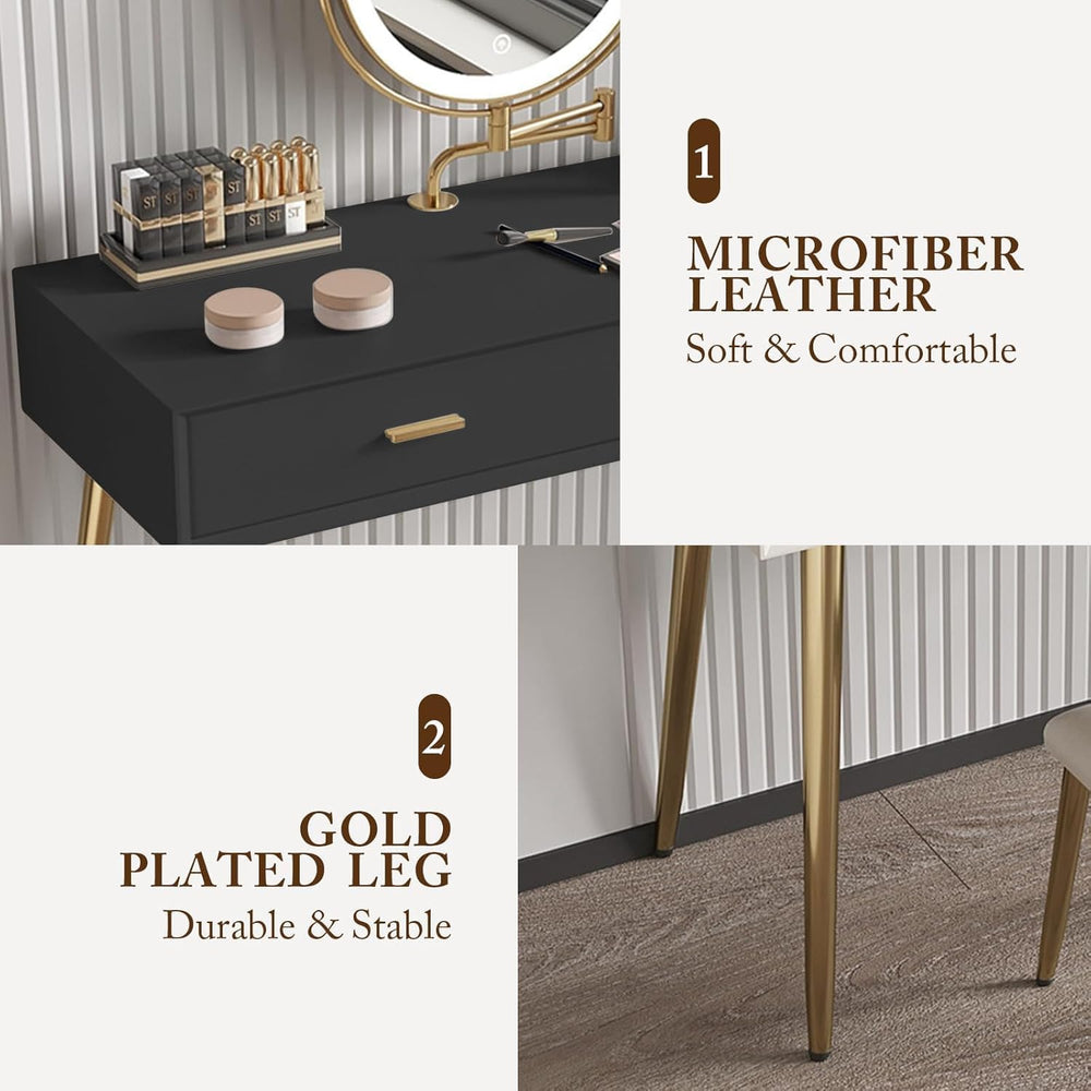 Vanity Desk Set with 360° Rotating Mirror and Lights, Small Makeup Vanity wit...