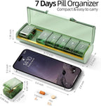 Weekly Pill Organizer,Portable 7 Day Pill Box,Moisture Proof Medicine Pill Organizer,Travel Pill Case with BPA-Free Material,Pocket-Size for Supplements & Vitamins (Green)