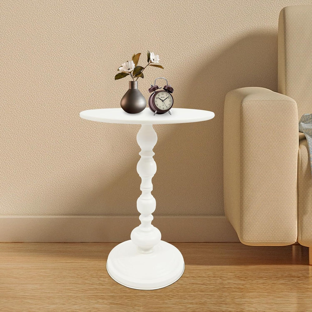 Small Round Side Table - Retro Metal Pedestal End Table for Living Room, Bedr...