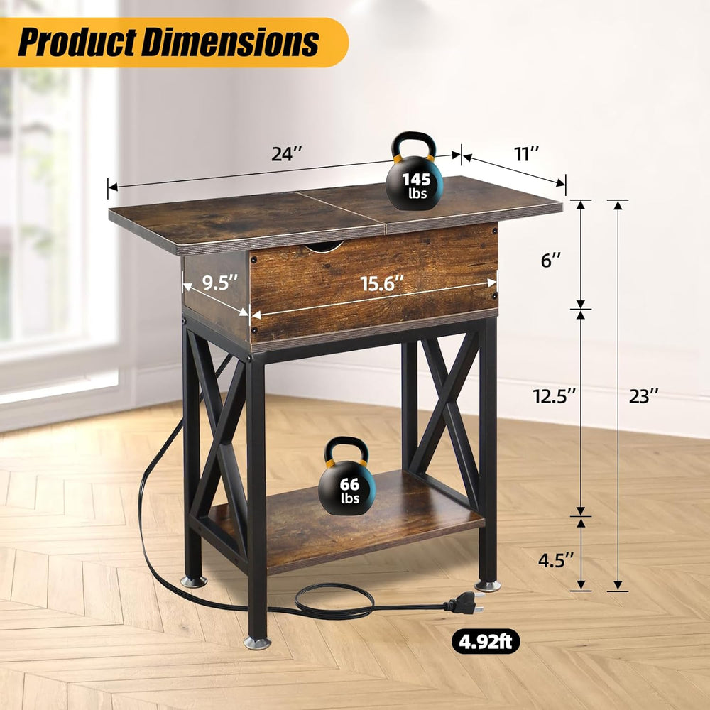 TooCust End Tables Living Room Set of 2, Side Table with Charging Station Fli...