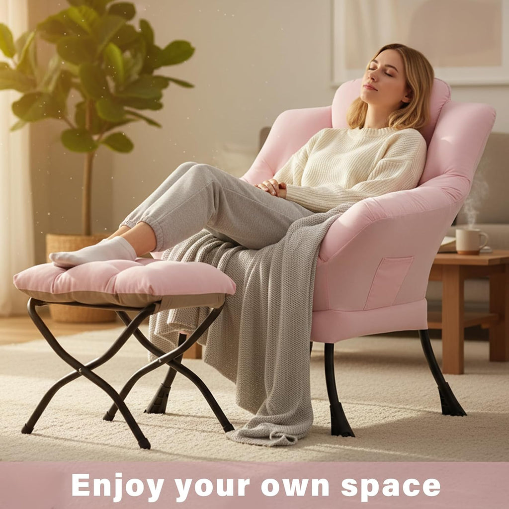 Lazy Chair with Ottoman,Comfy Accent Living Room Chair with Footrest Set | Removable & Machine-washable Cover,Reading Chair with Armrests,Upholstered Lounge Chair for Bedroom,Dorm,Office,Small Space