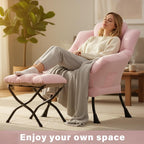 Lazy Chair with Ottoman,Comfy Accent Living Room Chair with Footrest Set | Removable & Machine-washable Cover,Reading Chair with Armrests,Upholstered Lounge Chair for Bedroom,Dorm,Office,Small Space