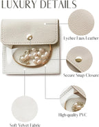 6 Pcs Jewelry Bags Clear Mini Pouch Small Jewelry Pouches for Traveling Leather Portable Travel Jewelry Organizer and Storage Bag for Earrings, Necklace, Beige