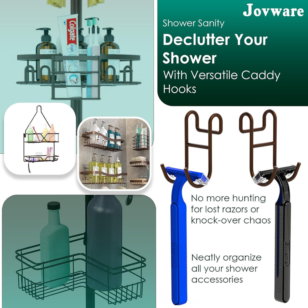 Bronze Shower Caddy Hooks - Razor Hanger and Shelf Hooks for Loofah - 2 Pack