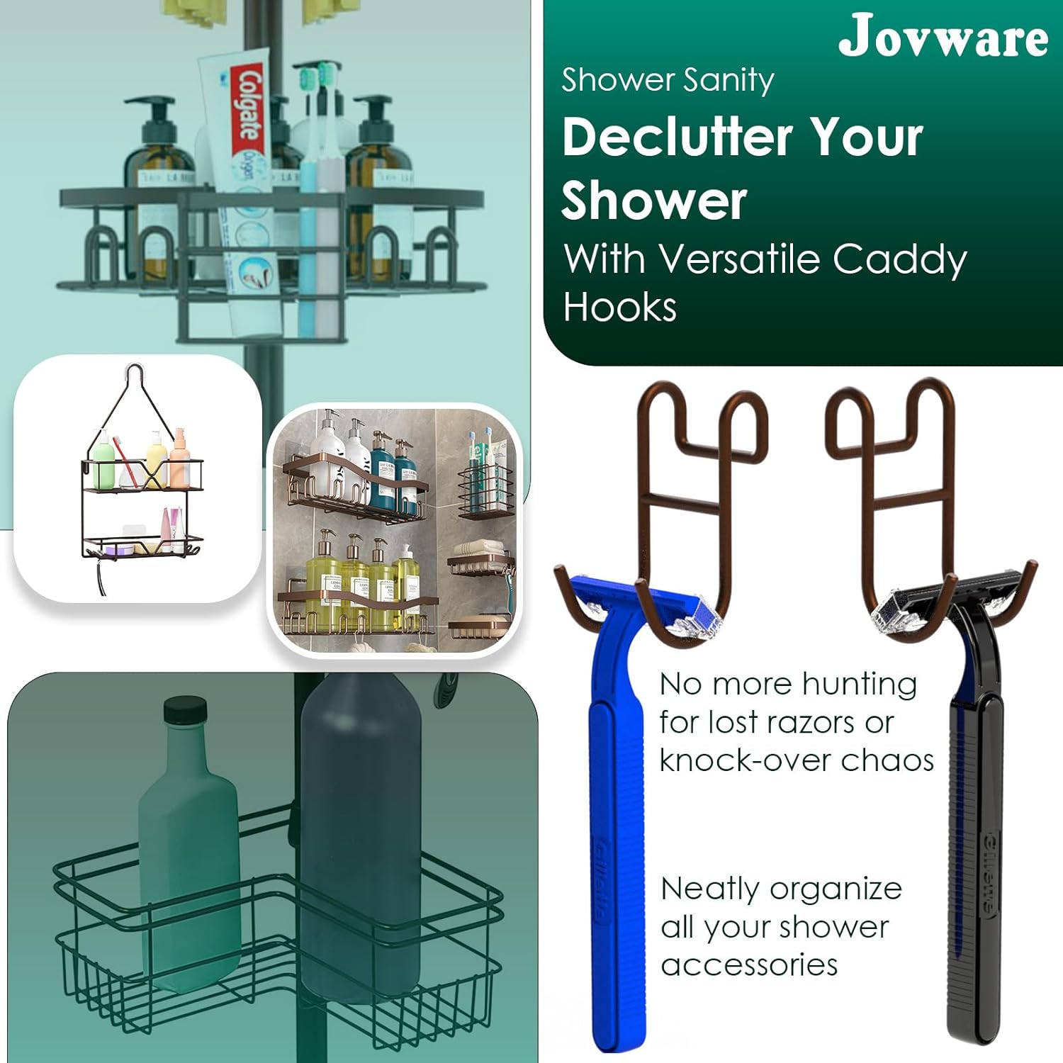 Bronze Shower Caddy Hooks - Razor Hanger and Shelf Hooks for Loofah - 2 Pack