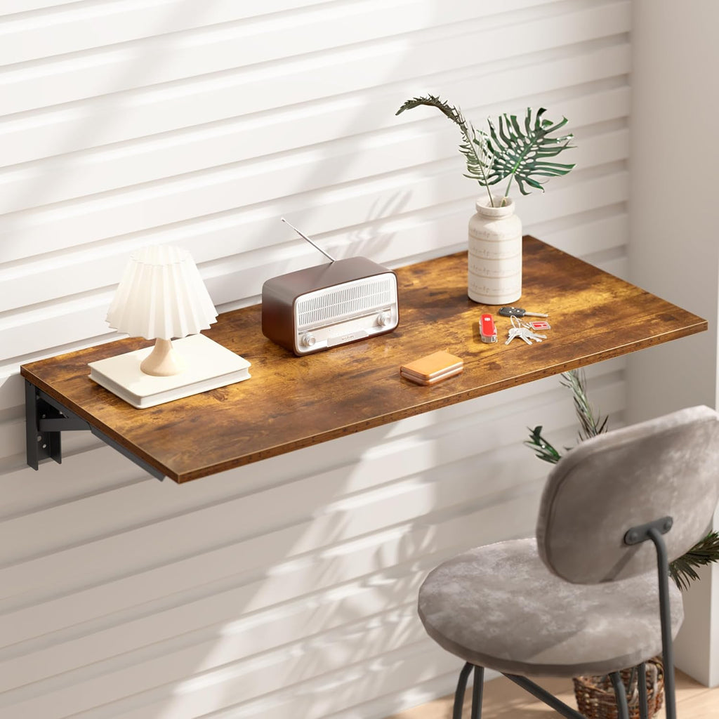 Need Wall Mounted Folding Table - Heavy Duty Small Fold Down Dining Table Length 30" Width 20" Perfect Addition to Home Office/Laundry/Home Bar/Kitchen & Dining Room Rustic Brown AC15-7650FG-ND