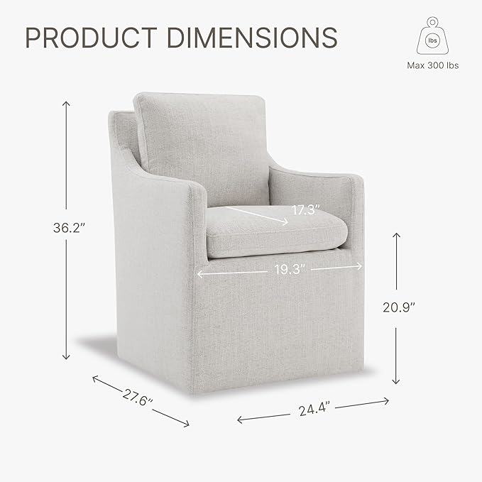 Upholstered Dining Chairs with Casters, No Assembly Modern Accent Armchair with Rollers for Dining Room, Bedroom, Living Room, Reading Room, Already Assembled, Linen, 1 Box