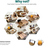 360° Detachable Rotating Acacia Wood Sofa Arm Tray Table, Serving Tray Clip On Couch Armrest Table with Cup Holder & Phone Stand, TV Dinner Tray for Eating on Sofa, TV Trays Fits for Small Spaces