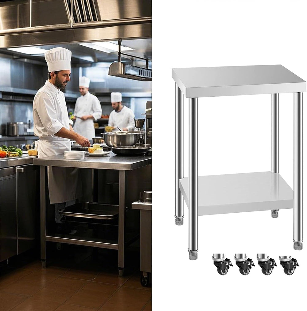 24x24 Inch Stainless Steel Prep Work Table with Caster Undershelf | Rust Resi...
