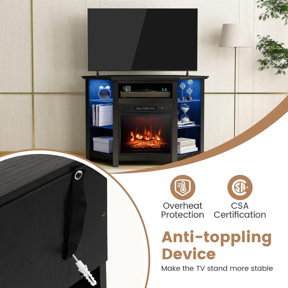 RELAX4LIFE Corner Fireplace TV Stand - Electric Fireplace Entertainment Cente...