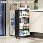 KLM 4 Tier Black Slim Storage Cart with Handle, Slide Out Storage Rolling Utility Cart for Kitchen, Laundry, Narrow Places-6.7" W