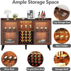 Wine Bar Cabinet with Led Light, Home Coffee Cabinet with Wine & Glass Rack | Kitchen Buffet Sideboard with Storage Shelves, Freestanding Liquor Cabinet for Living Room, Dining Room (Walnut)