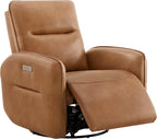 CHITA Faux Leather Power Recliner Chair, Swivel Glider, Camel | Nursery Rocking Chair for Adults with USB & Type-C Charging Ports, Electric Recliner for Living Room & Bedroom