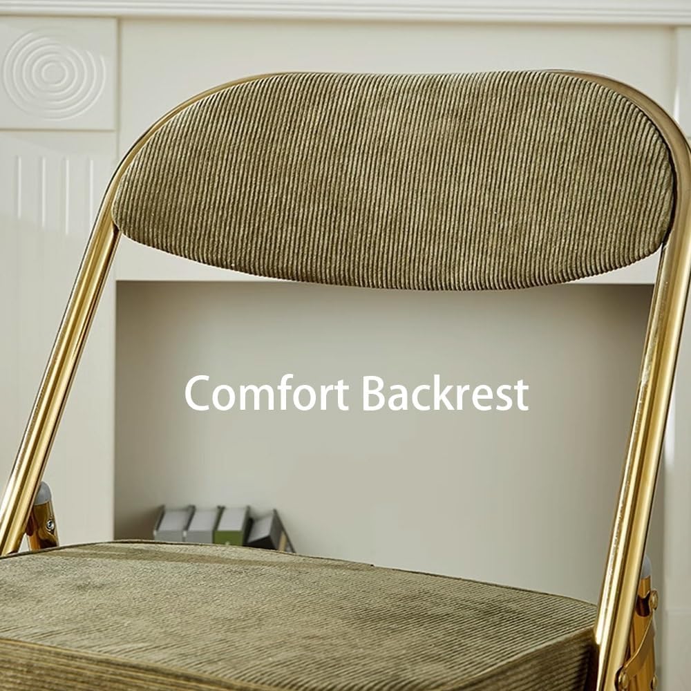 Corduroy Fabric Folding Chair, Home Balcony Retro Folding Chair, Metal Foldab...