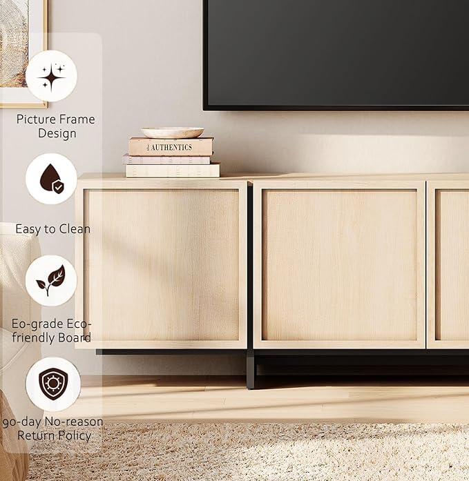 WAMPAT Modern TV Stand for 32-75 inch TVs, Wood Entertainment Center with Storage Cabinets, Media TV Console Table for Living Room, Oak Light Oak