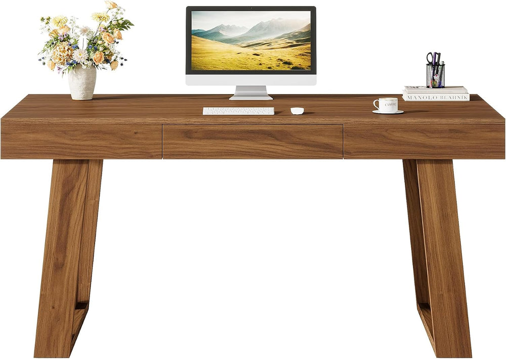 Tribesigns 55-inch Computer Desk with Drawer, Retro Walnut Big Home Office De...