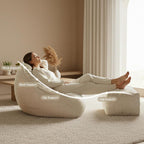 Bean Bag Chair with Ottoman, Bean Bag Sofa,Accent Chairs,Corduroy Fabric, Comfortable Reading Chairs for Living Room, Bedroom, Reading Nook,Modern Lounge Reclining Chair with Footrest (WHITE, Medium)