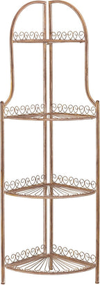 Safavieh PAT5013A Collection Abarrane Rusty Orange Wrought Iron 4 Tier Outdoor Corner Shelf Shelve