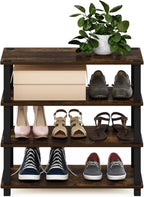 Furinno Turn-S-Tube 4-Tier Shoe Rack, Amber Pine/Black
