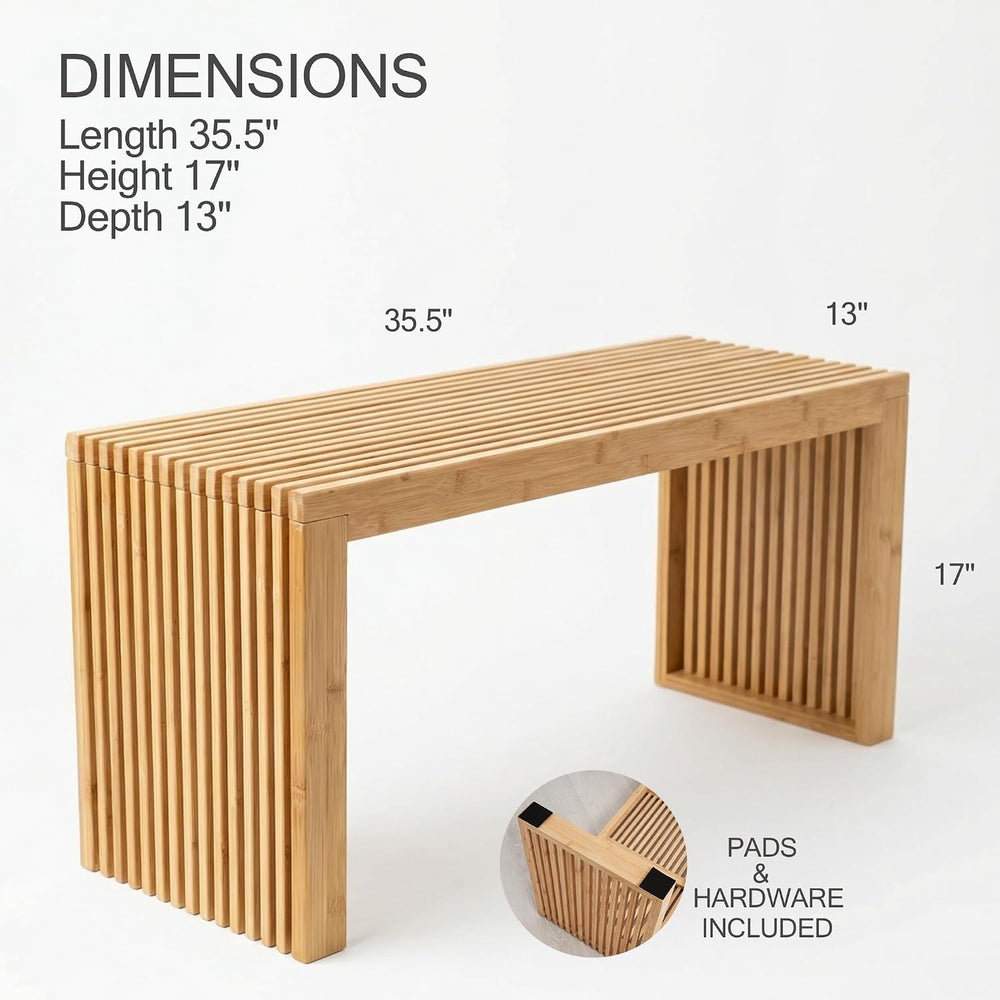 Bamboo Natural 36 inch Wooden Bench, Small Wood Benches for Entryway, Living ...