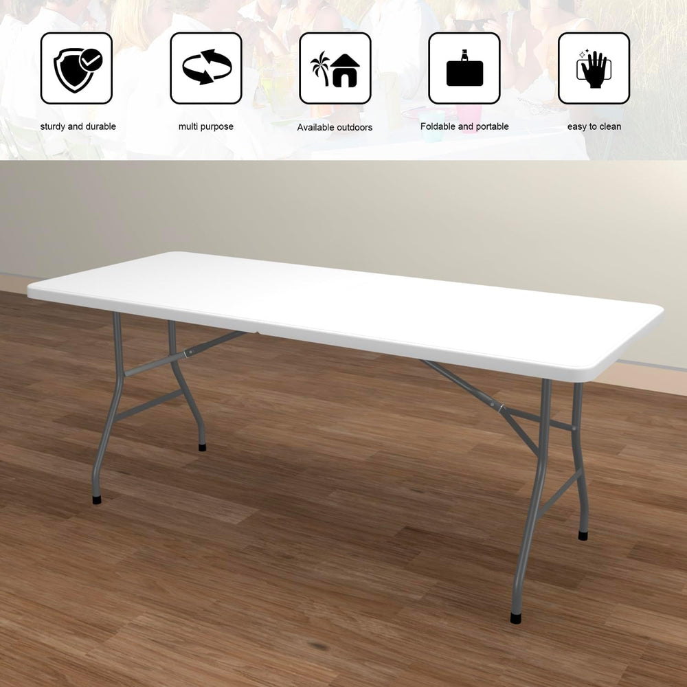 2 PCS 70.8" W X 29" D X 29" H - 6 ft White Folding Table White...