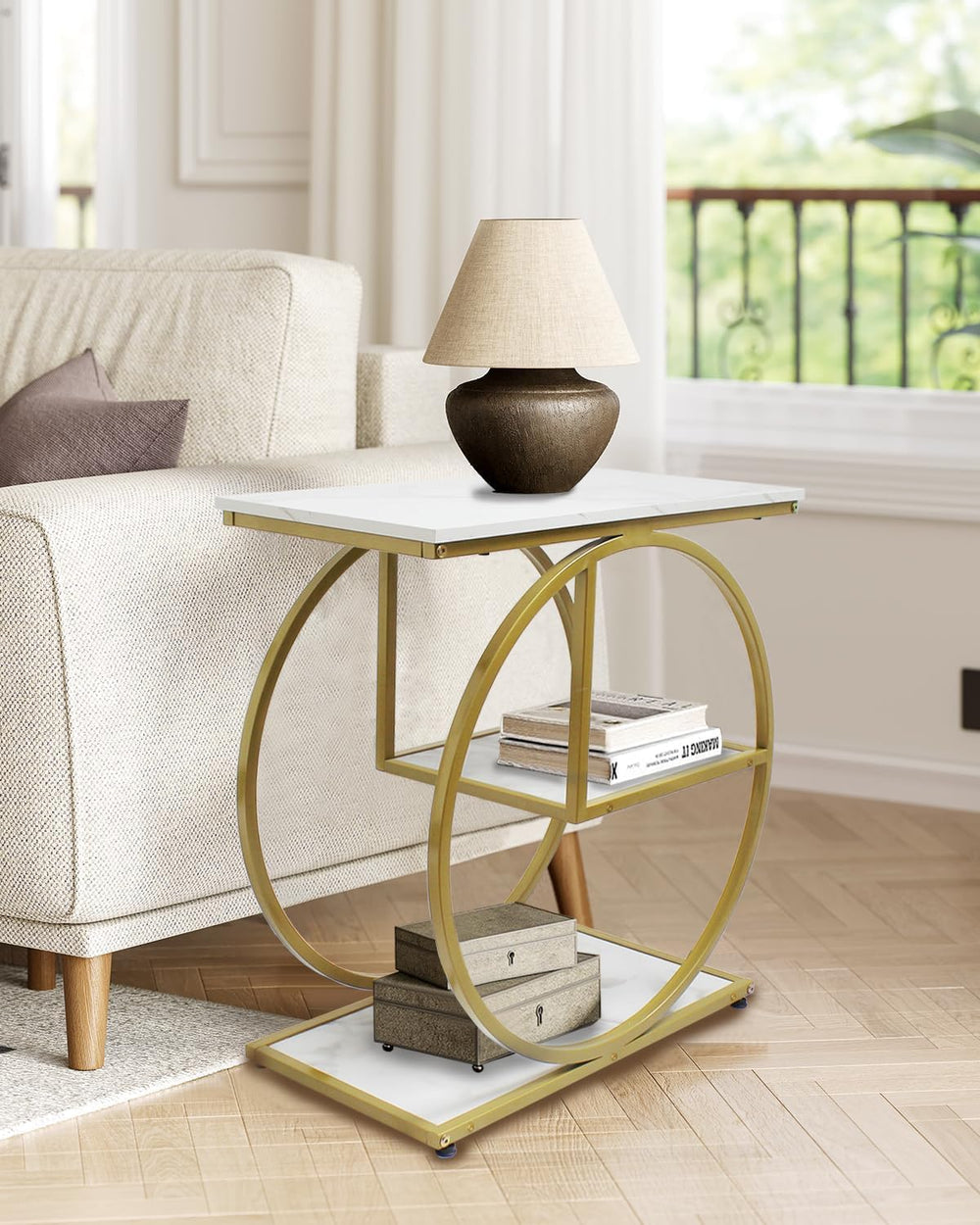AT-VALY Pair of 2 Side Table with Storage Shelves,3-Tier End Table, Small Sof...