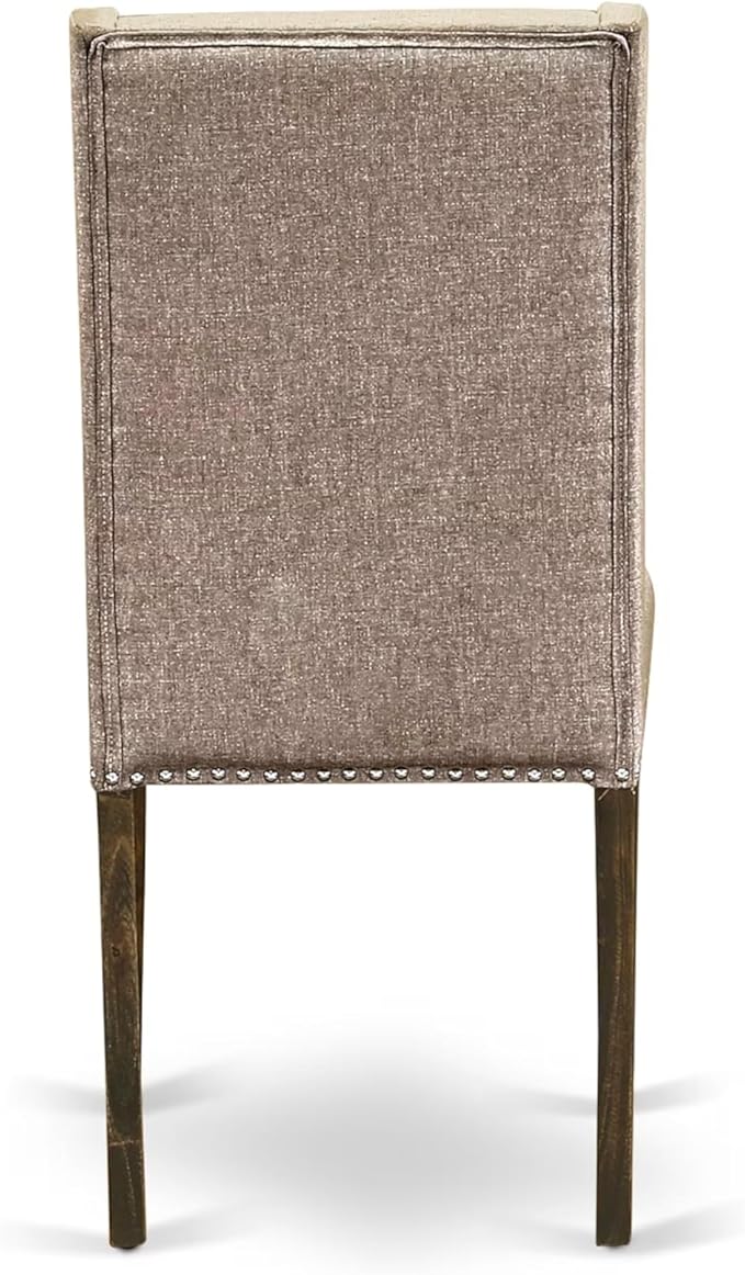 East West Furniture V797FL716-5 5 Piece Modern Dining Table Set Includes a Rectangle Wooden Table with V-Legs and 4 Dark Khaki Linen Fabric Parson Dining Chairs, 40x72 Inch, Multi-Color