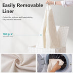 Foldable Laundry Hamper Basket with Lid by Fiona's magic, Handwoven 96L Large Clothes Hamper with Removable Liner Bags, Collapsible Tall Hamper for Bedroom, Bathroom and Dorm Organizer, 2Pack, White