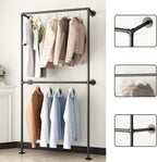 Industrial Pipe Clothing Rack Wall Mounted Garment Rack, Black Pipe Clothes Rack Retail Display Hanging Rod for Closet Storage, Laundry Room