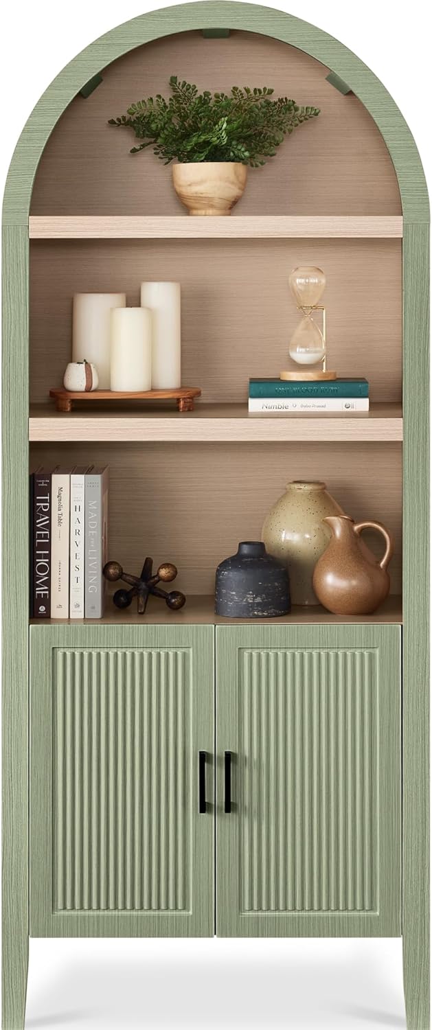 Best Choice Products 72" Tall Arched Pantry Cabinet w/Reeded Doors, 5-Ti...