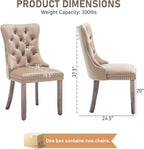 Mid Century Modern Dining Chair Set of 4 Velvet Upholstered Dining Accent Chair Farmhouse Dining Chairs with High Back and Nailhead Trim for Kitchen, Living Room, Bedroom (Khaki)