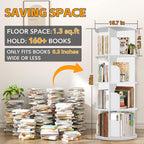 RUNSUNSPRI 4 Tier Rotating Bookshelf Tower, Spinning Bookshelf, Revolving 360° Bookcase Storage Round Carousel, Vertical Rotate Turning Spiral Corner Organizer Lazy Susan, White