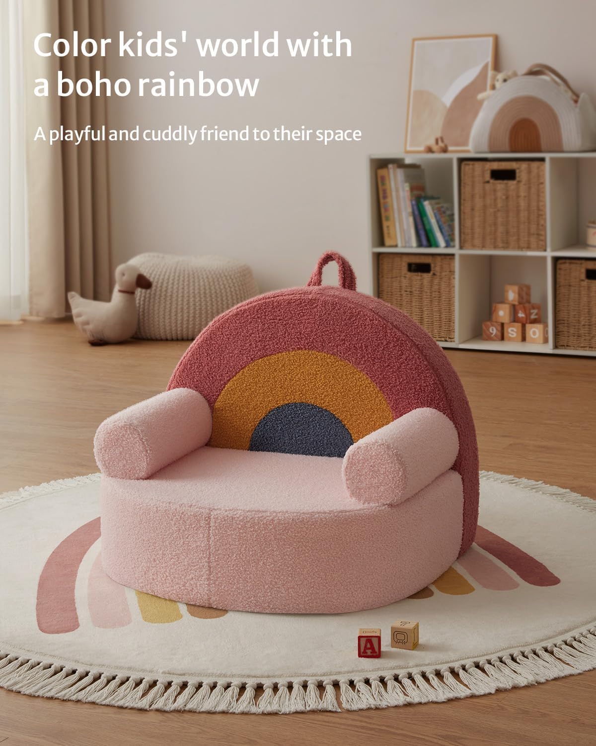 Blissful Diary Kids Chair, Soft Kids Armchair, Comfortable Kids Couch Sofa for Reading Planying, Kids Furniture for Boys and Girls Gift, Blush Pink Rainbow