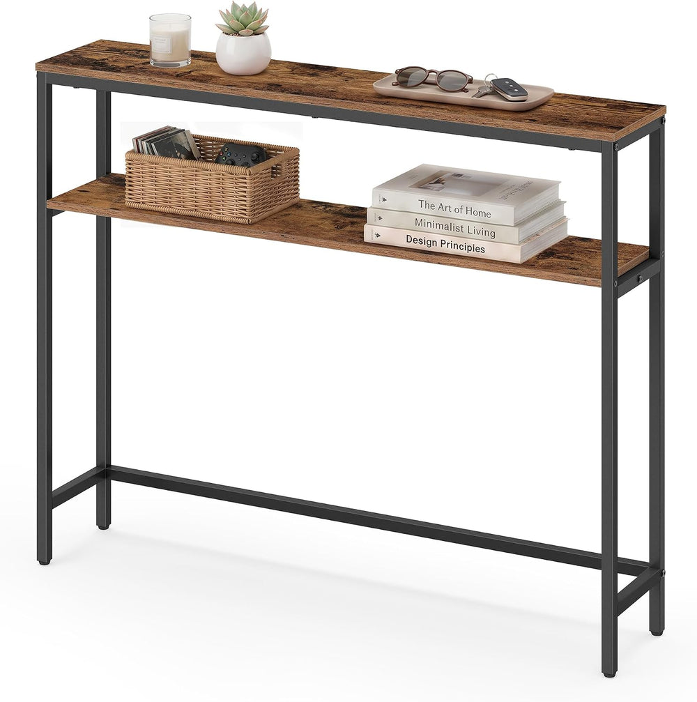 VASAGLE 39.4 Inches Console Table, 2-Tier Narrow Sofa Table with 2 Shelves | ...