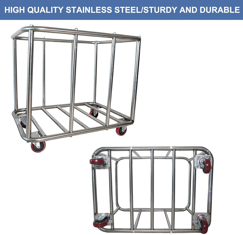 Large Laundry Cart with Wheels,Commercial Stainless Steel Heavy Duty Service Cart Laundry Hamper for Hotel/Home/School/Resort