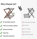 Fully Assembled Luggage Rack Set of 2 for Guest Room, Bamboo Suitcase Stand with Foldable Storage Shelf, Crossed Nylon Straps Folding Luggage Holder for Bedroom and Hotel, Walnut