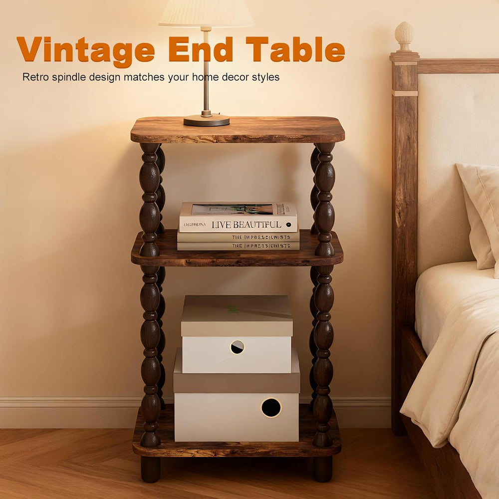 Retro End Table, 3-Tier Small Side Table, Narrow Couch Side Table for Small S...