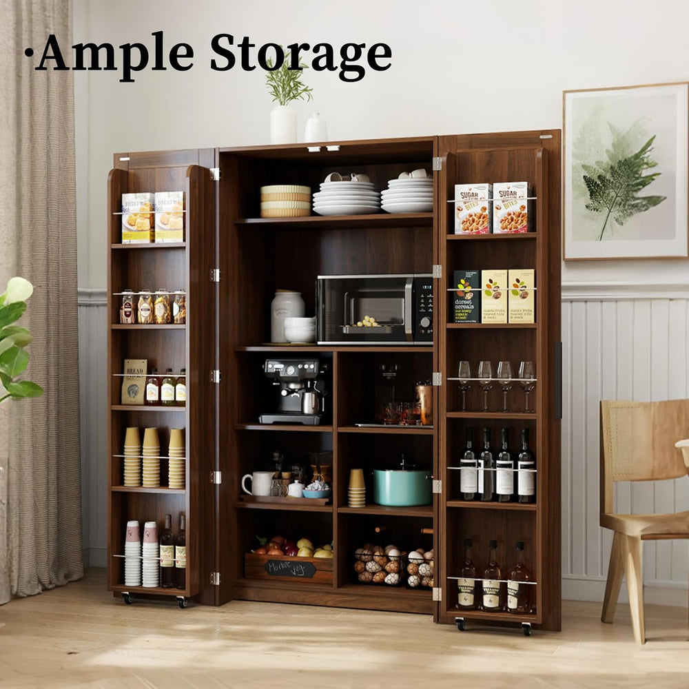 22 in Deep Kitchen Pantry Storage Cabinet with Door Shelving Walnut | 180° Do...