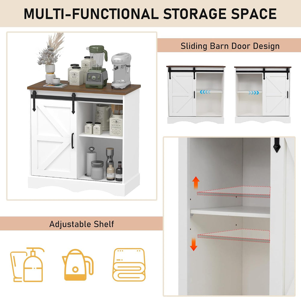 Hlivelood Farmhouse Coffee Bar Cabinet, White Buffet Storage Cabinet with Sli...