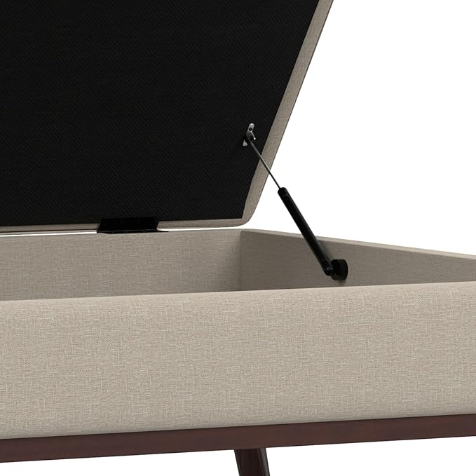 SIMPLIHOME Owen 40 inch Wide Mid Century Modern Square XL Coffee Table Storage Ottoman in Natural Polyester Fabric, Assembled, for The Living Room, Entryway and Family Room