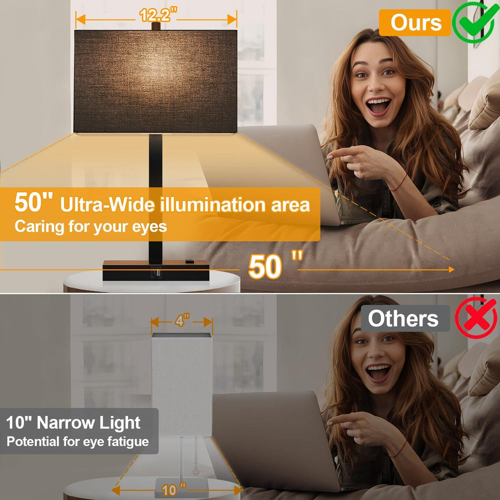 21" Touch Bedside lamps with 2 USB & AC Outlets, 3-Way Dimmable Beds...