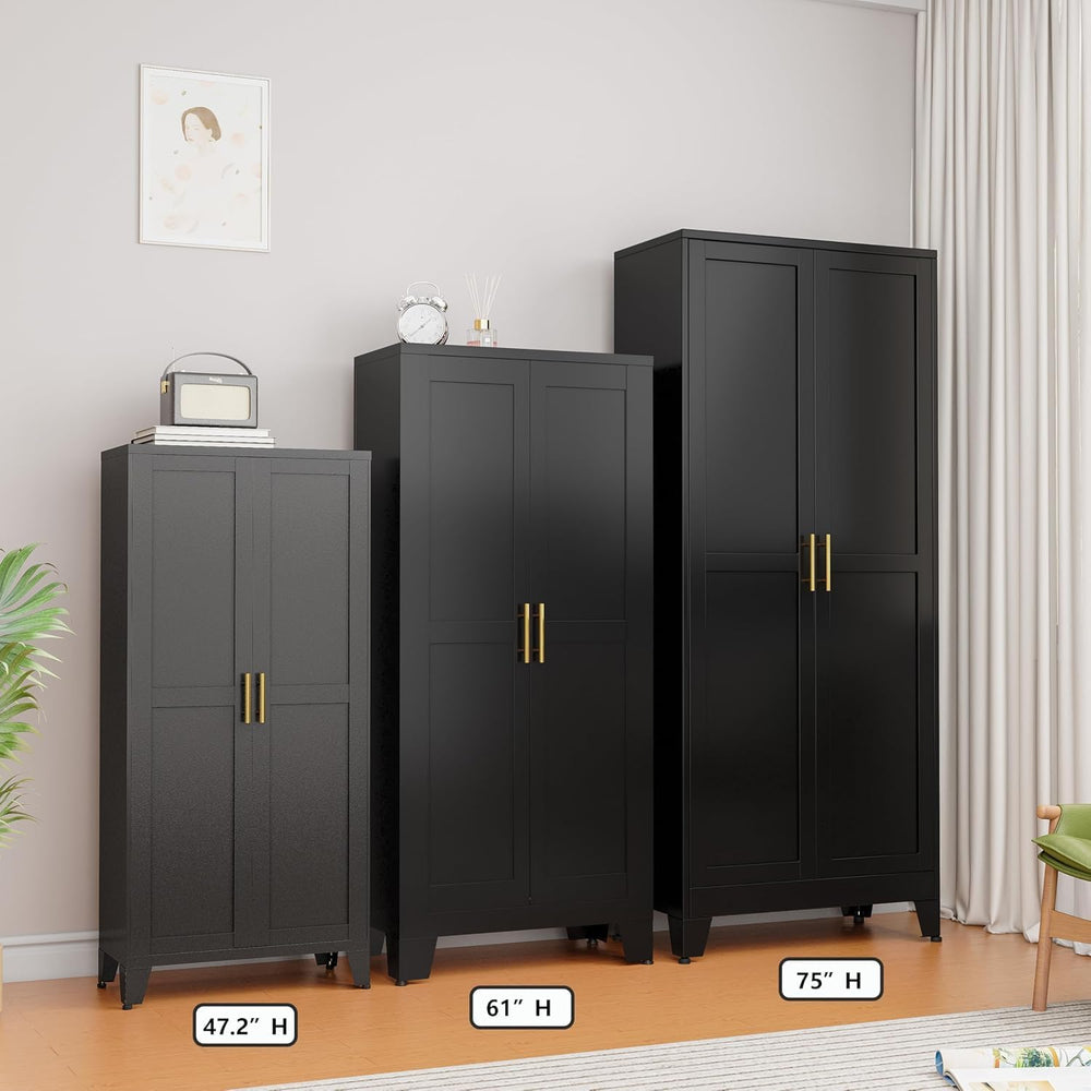 Ckzbx Metal Cabinets with Doors and Shelves, 75" H Black Storage Cabinet...