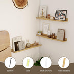 Axeman Oak Floating Shelves - 24 Inch Picture Ledge Shelf Set of 2 - Rustic Picture Shelf for Wall with Ledge - Oak Floating Shelves with Lip - Photo Ledges