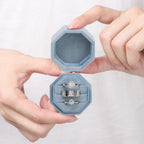 WantGor Velvet Ring Box, 3 Slots Jewelry Ring Gift Box Vintage Ring Holder | Ring Display Case for Wedding Ceremony Proposal Engagement (Ocean Blue)