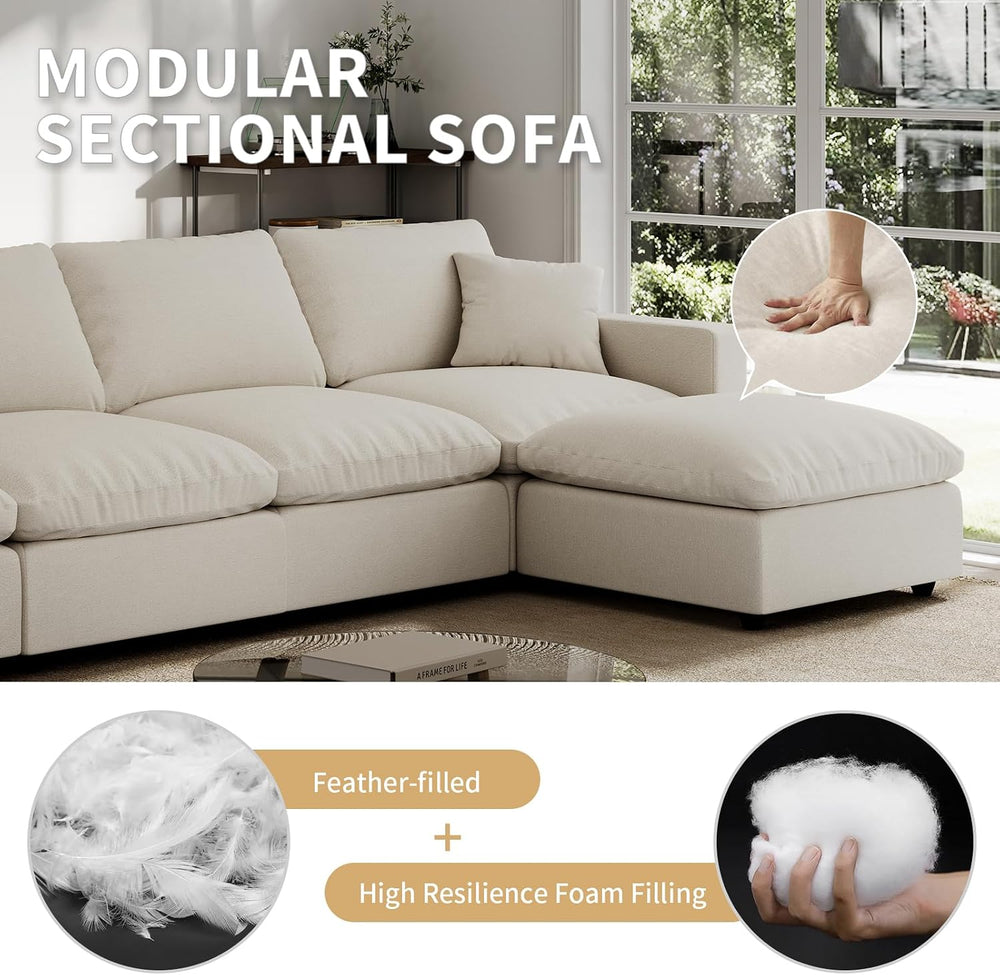 Modern Sectional Linen Couch for Living Room L-Shape Sofas,4 Seat Modular Clo...