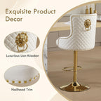 Gold Barstools Set of 4,Velvet Swivel Bar Height Stools with Lion Pull Ring,Upholstered Counter Height Stools with High Tufted Back,Modern Adjustable Bar Chairs for Kitchen Island/Cafe,Cream
