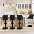 COLAMY Bar Stools Set of 3, Modern Swivel Bar Chairs, Adjustable PU Leather Upholstered Barstools Counter Height with Full Backrest for Bar, Dining Room, Kitchen Island, Black