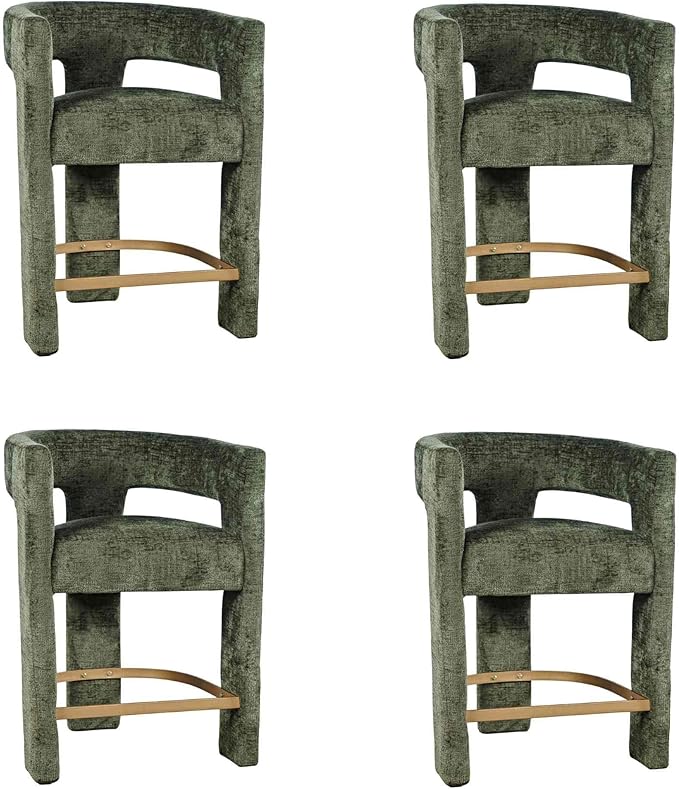 Jofran Upholstered Counter Stool with Arms – Versatile Barstools – Stylish Seating for Kitchen Dining Room or Home Bar, Forest, Set of 4