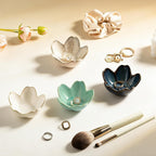 Mecaikru Ceramic Jewelry Tray, 3.5 in Flower Ring Dish with Gift Box & Card | Petal-shaped bowl keeps rings, earrings and small necklaces visible while helping prevent slipping.